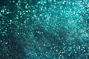 Obraz premium A top view of the teal glitter texture a flat lay background with copy space An abstract green sparkling backdrop