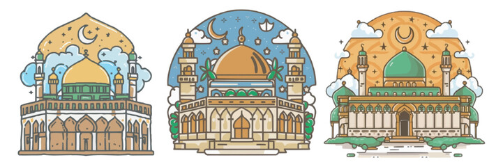 Al Aqsa Mosque building element vector illustration set 