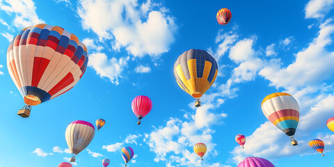 Obraz premium Colorful Hot Air Balloon Floating Gracefully in the Sky, Perfect for a Travel-Inspired Background
