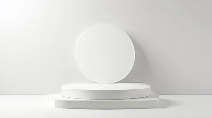 Empty podium or pedestal display for product placement, flat white background, copy and text space, 16:9