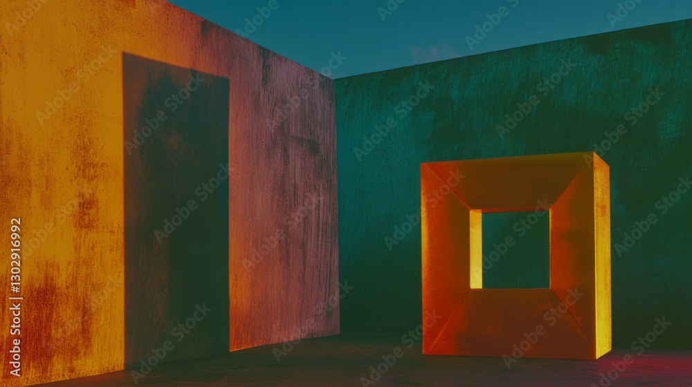 Poster Modern geometric architecture with vibrant lighting and dynamic shadows