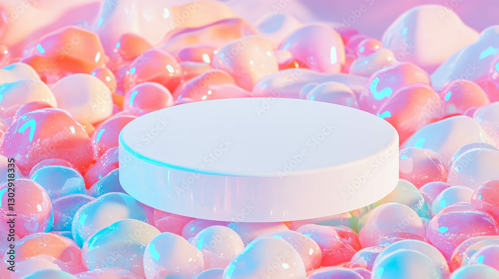 Poster abstract white circular podium on colorful pastel surface for product display design