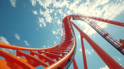 Orange Roller Coaster Ascending to the Sky: A Thrilling Ride