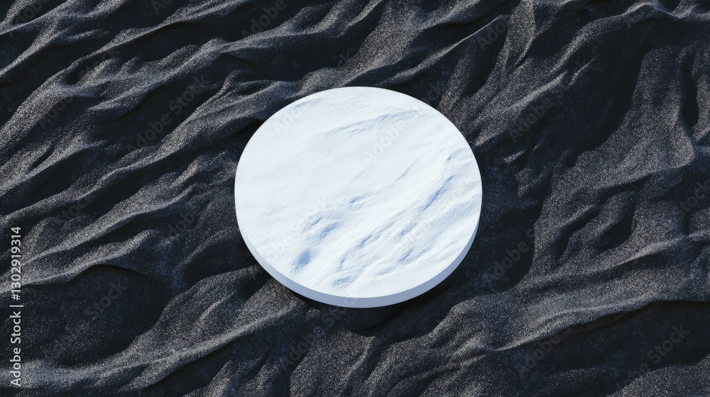 Poster Minimalistic white circular podium on textured surface for product display