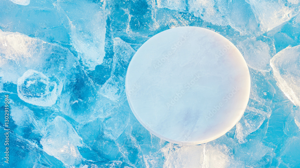 Poster circular podium on ice for cool product display in winter themes