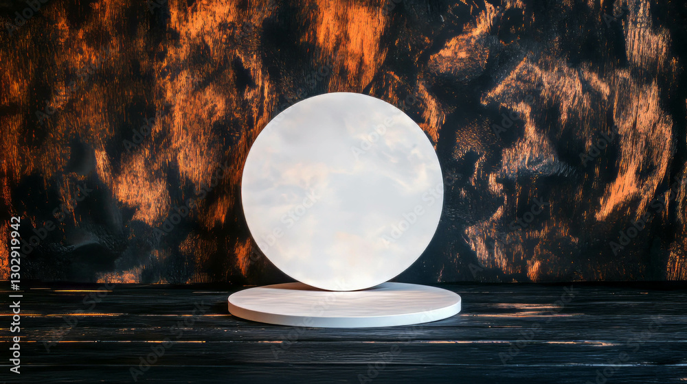 Poster Modern display with white circular podium against textured background