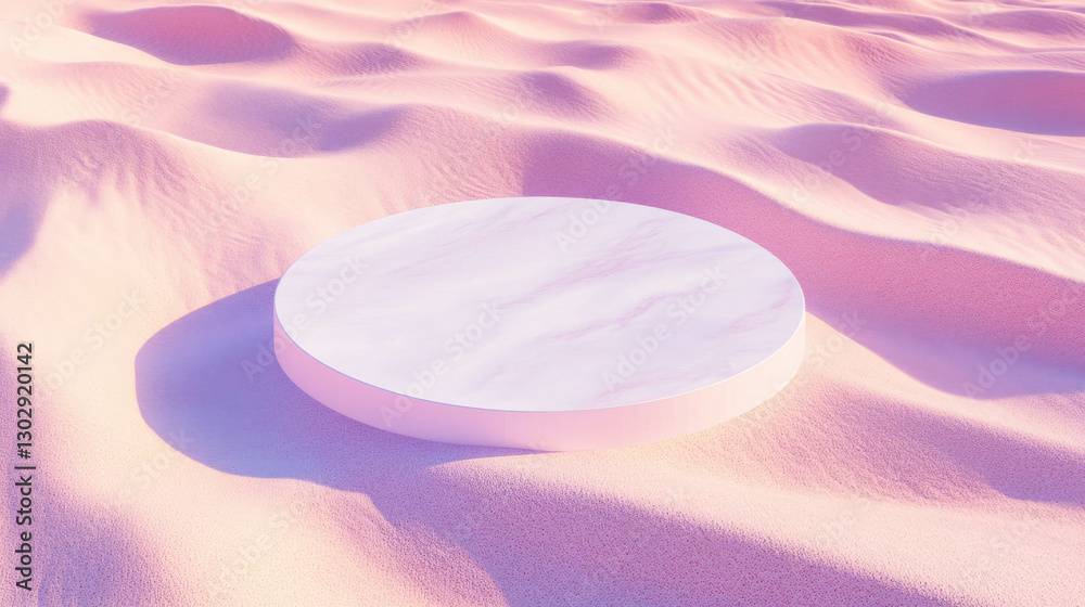 Poster Minimalist circular podium on textured pink surface for product display and design