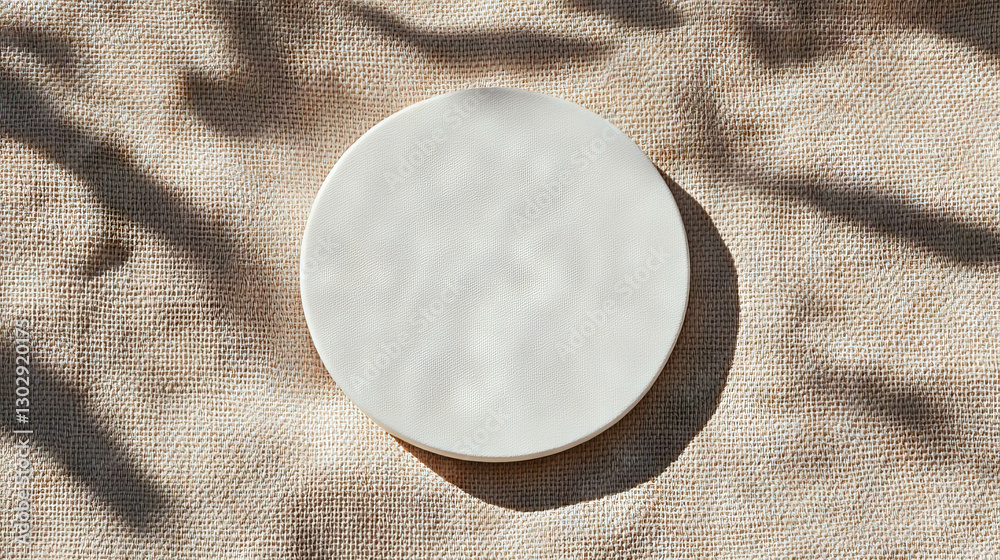 Poster minimalist white circular podium on textured surface for product display
