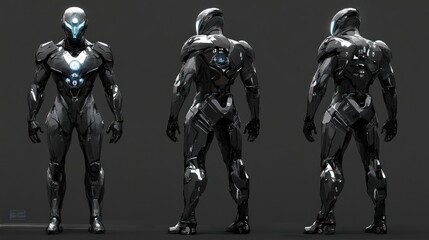 Naklejka premium Futuristic Robot Design: Sleek, Dark Armor Concept Art
