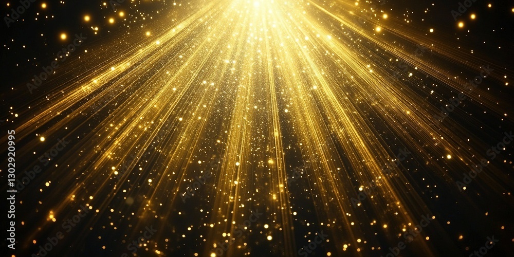 Poster radiant golden rays illuminating a dark background with sparkling particles in an ethereal display o