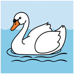 Two white swans swimming on the lake in a peaceful illustration