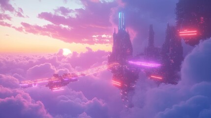 Ethereal Cityscape: A Floating Metropolis at Sunset