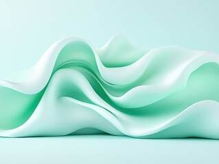 Fototapeta premium Soft, flowing mint green fabric waves create a serene abstract background