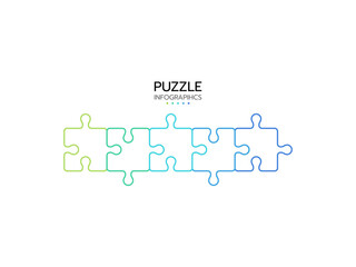 Thinline infographics. Concept with 5 pieces of puzzle. Jigsaw business chain infographic. Process diagram presentation. Vector illustration.