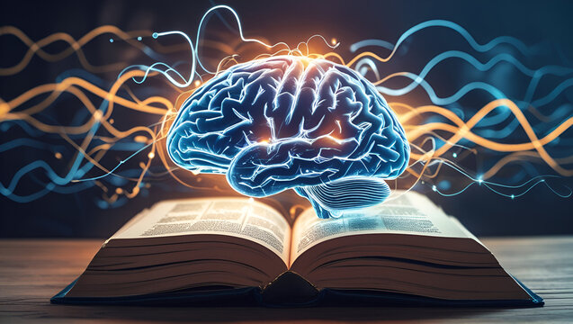 human brain with book, open book with brain education concept abstract ai immage 