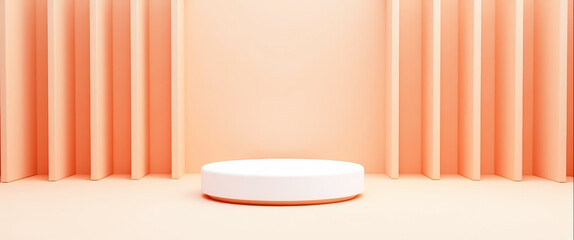white cylindrical display platform on vertical lines background