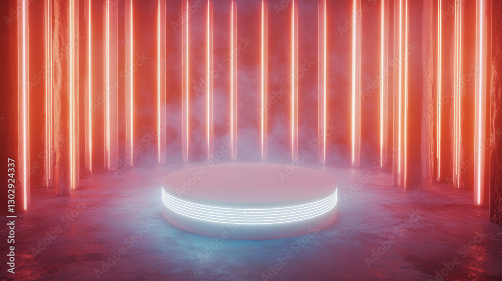 Aufkleber futuristic neon lit podium in atmospheric environment for event design