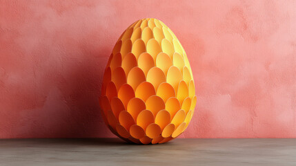 Colorful sustainable Easter egg with intricate mandala design isolated on a soft pink gradient background