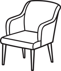 chair line art, black outline, vector and illustration, coloring book page line art drawing
