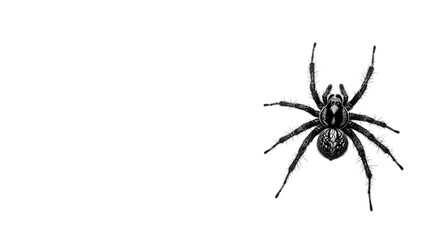 Black and white spider illustration on black background