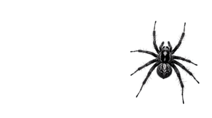 Black and white spider illustration on black background