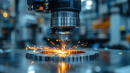 Small-scale industrial machine engineers optimizing AI-powered micro-manufacturing systems, refining high-precision automated workflows