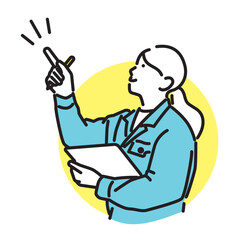 シンプル　イラスト　指差し確認をする作業着の女性