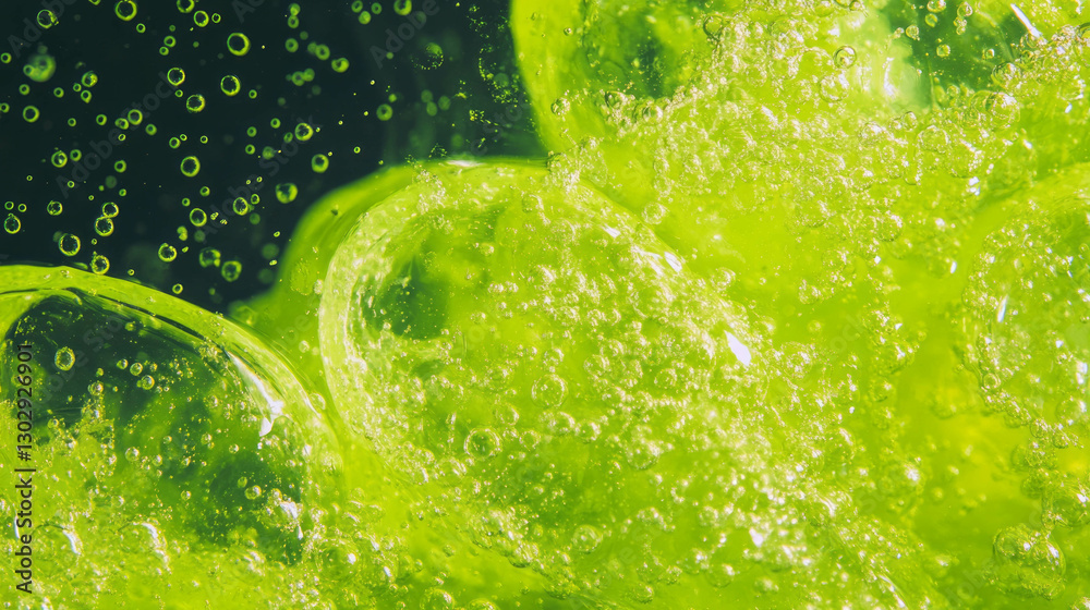Poster vibrant lime green soda texture with bubbles for refreshing background designs
