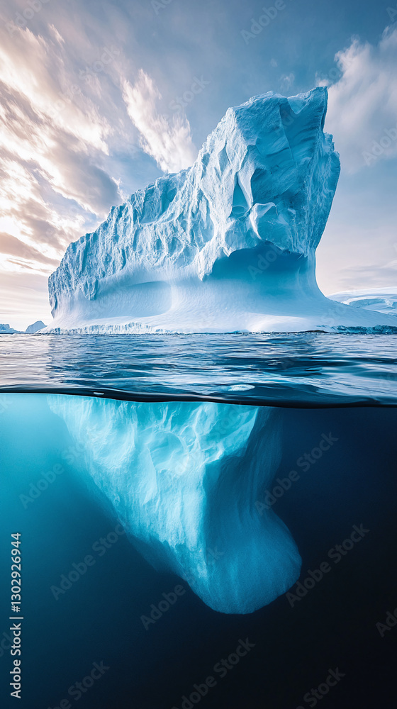 Fototapete a majestic view of an iceberg above and below the waterline, showcasing its massive size with a clea