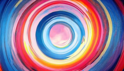 Fototapeta premium vibrant abstract swirl with concentric circular brushstrokes in blue, red, pink, and yellow, dynamic modern art for decor