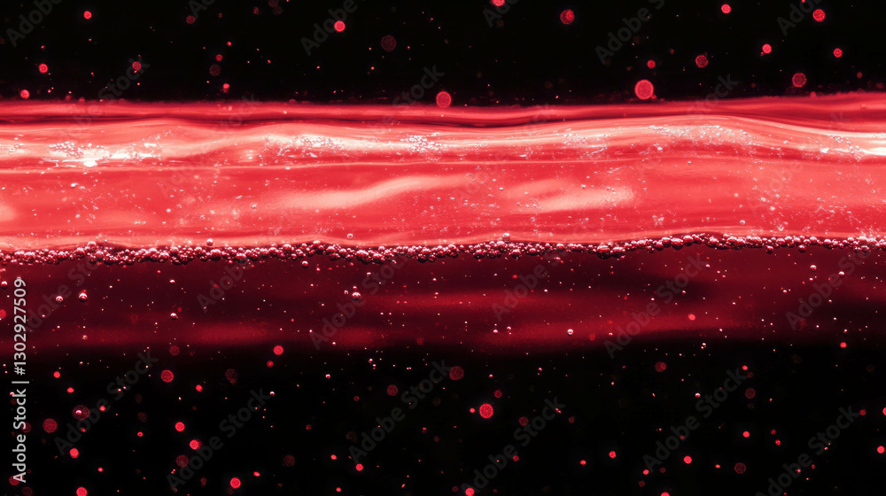 Poster cherry red soda texture with bubbling effervescence close-up