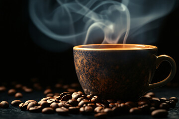 Espresso Perfection. Dark Roasted Beans Ready to Brew, coffee bean, banner, background, coffee, brown, espresso, drink, coffee, caffeine, generative ai