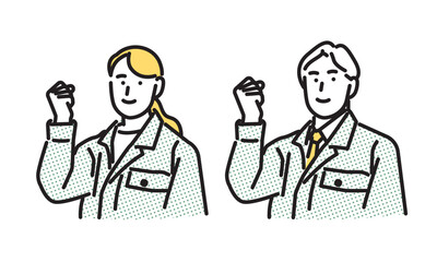 シンプル　イラスト　やる気に満ち溢れる作業服の男女
