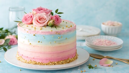 wedding cake with pink roses