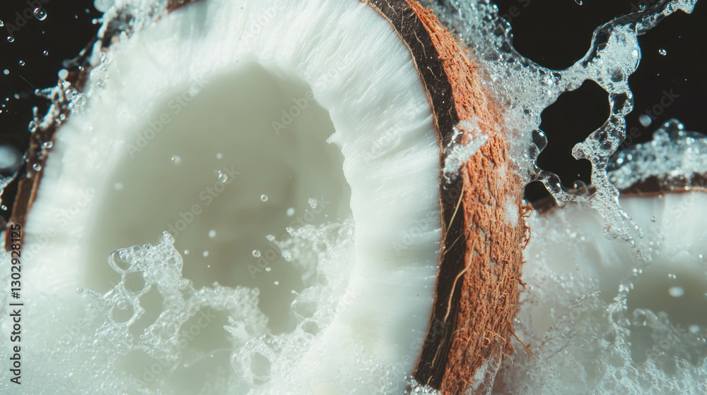 Poster refreshing coconut soda splash with delicate overlay texture for summer design