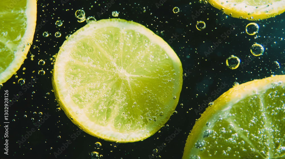 Aufkleber Refreshing cloudy lemonade with bubbling citrus slices for summertime design and background