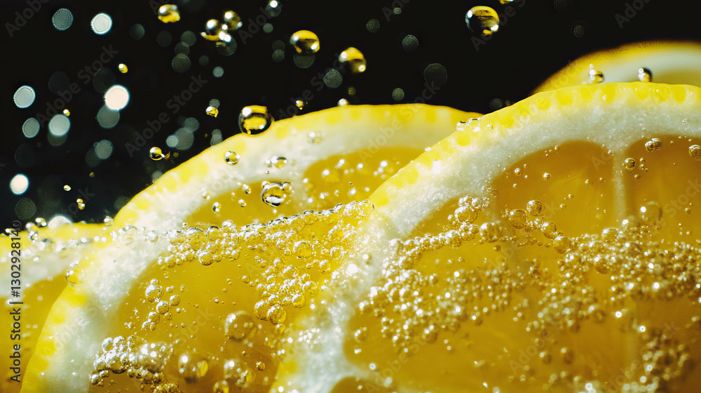 Poster refreshing lemonade with effervescent bubbles for drink background design