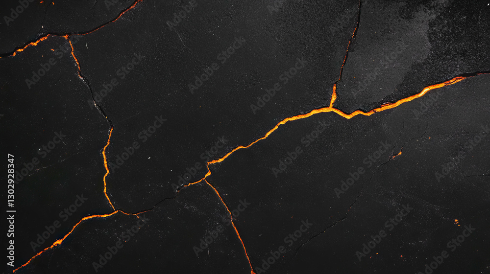 Poster cracked concrete texture with orange highlights for creative design and background use