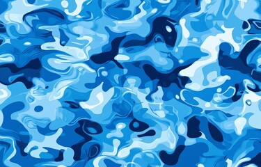 A seamless pattern of blue camouflage with circular shapes, resembling water ripples or ocean waves, in varying shades of marine blues and whites