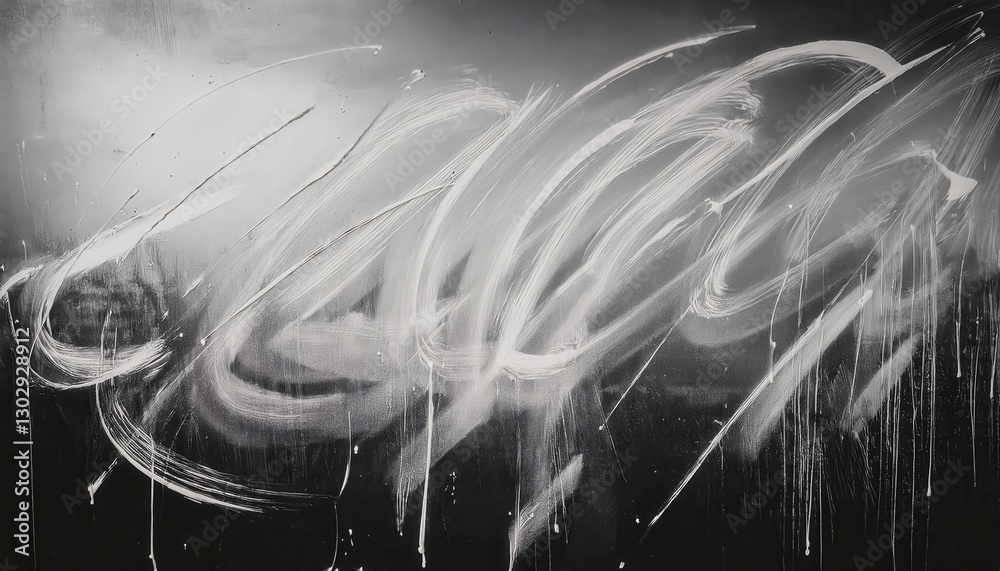 Poster monochrome abstract brushstroke texture with dynamic black and white paint swirls on canvas, perfect for modern background
