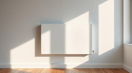 Infrared White Wall Heating Panel in a Bright Sunlit Room