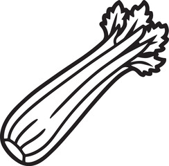 celery vegetable line art, black outline, vector and illustration, coloring book page line art drawing