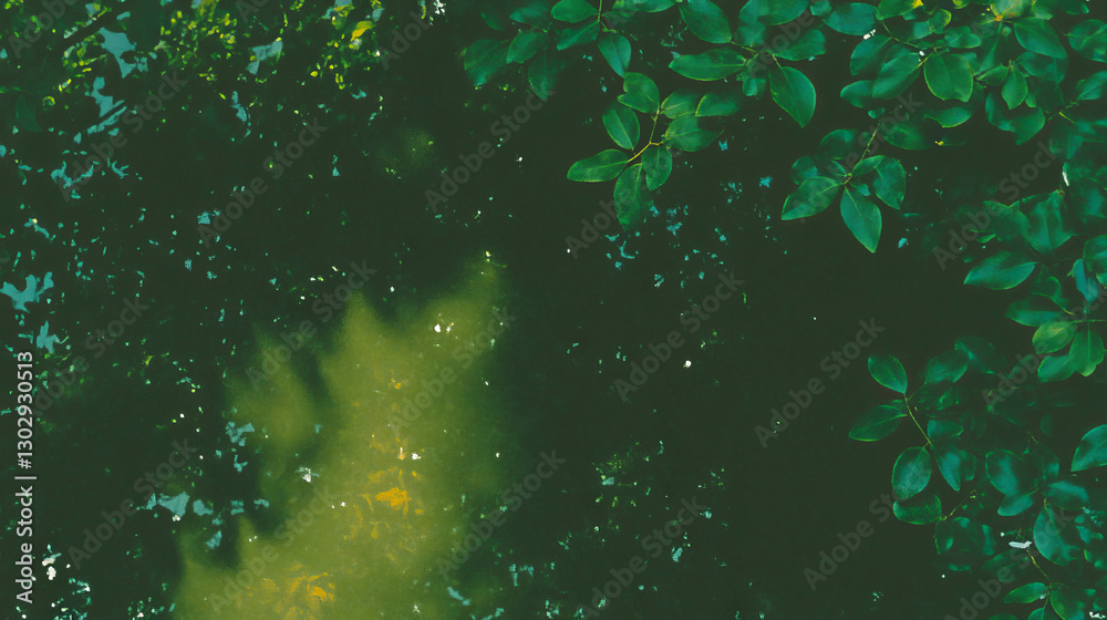 Poster dark green forest canopy texture with overlay for nature design