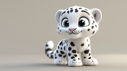 Cute Cartoon Snow Leopard Cub with Adorable Spots and Expressive Eyes