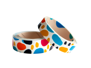 Colorful washi tape rolls with abstract paw print design.