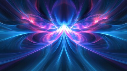 Naklejka premium Abstract flight in retro neon hyper warp space in the tunnel 3d illustration. Abstract blue background with neon rays, flashes of light, faces, and lines