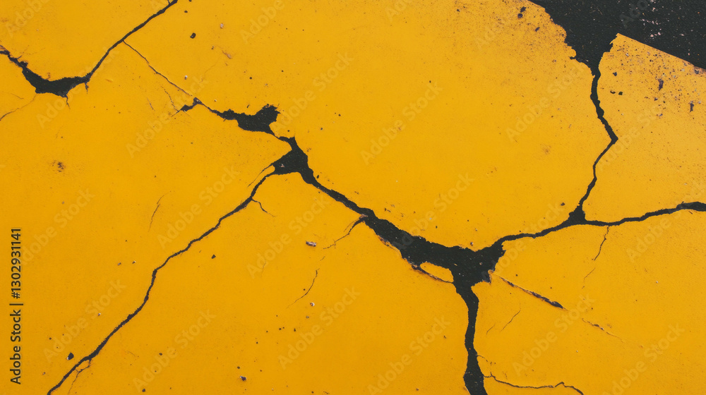 Poster overlay texture of dark grey concrete with cracks and textured surfaces on a yellow background and c