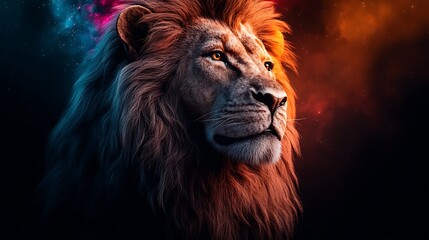Fototapeta premium Majestic Lion Portrait in Cosmic Background