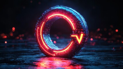 Futuristic glowing ring on dark textured surface with vibrant lighting