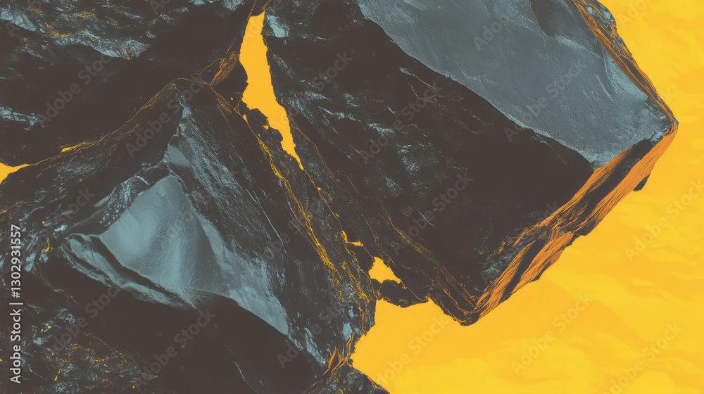 Poster abstract overlay texture of dark volcanic rock with orange background design for art projects